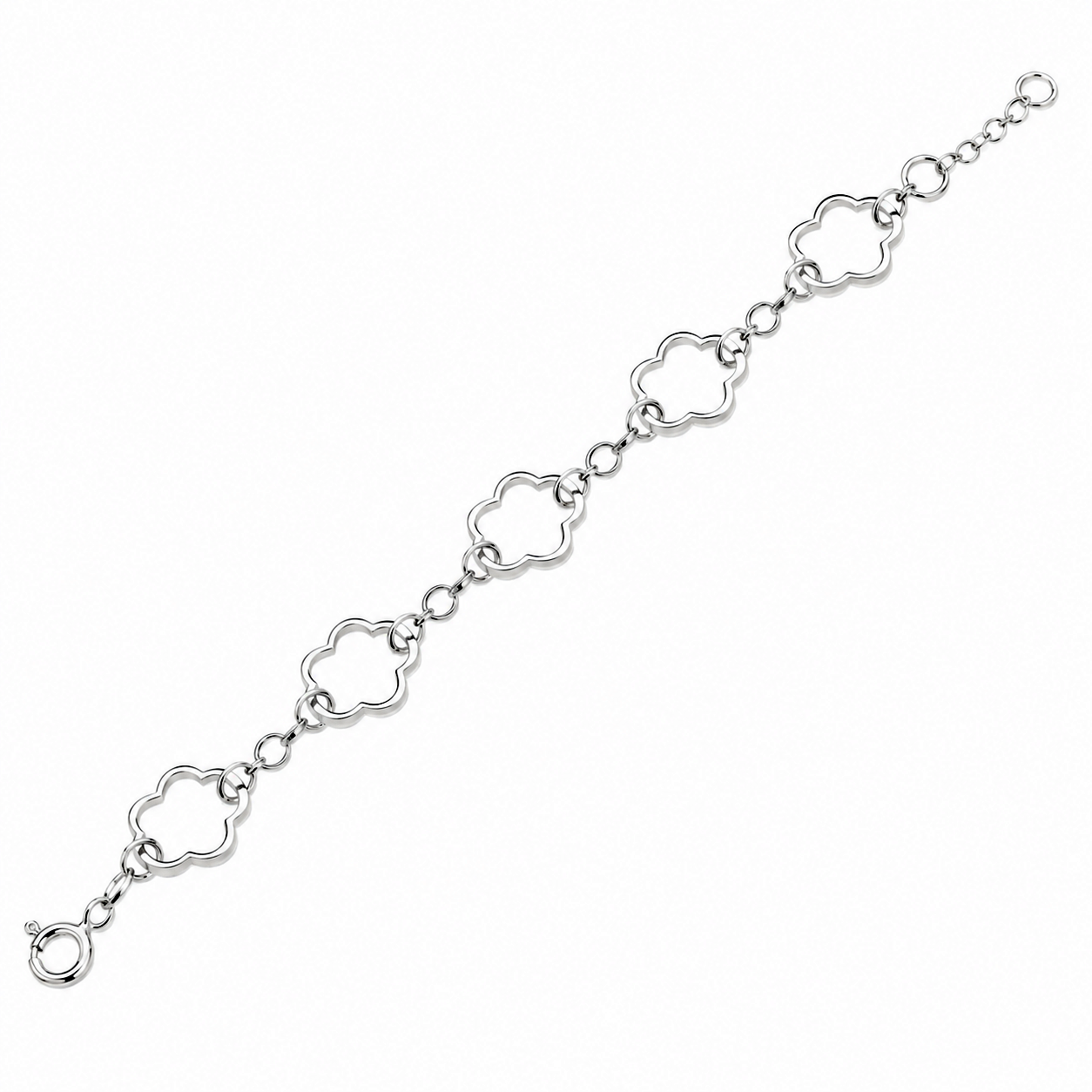 Clearance - 925 Sterling Silver High Polish Flower Cut Out Link Bracelet- SPB00039