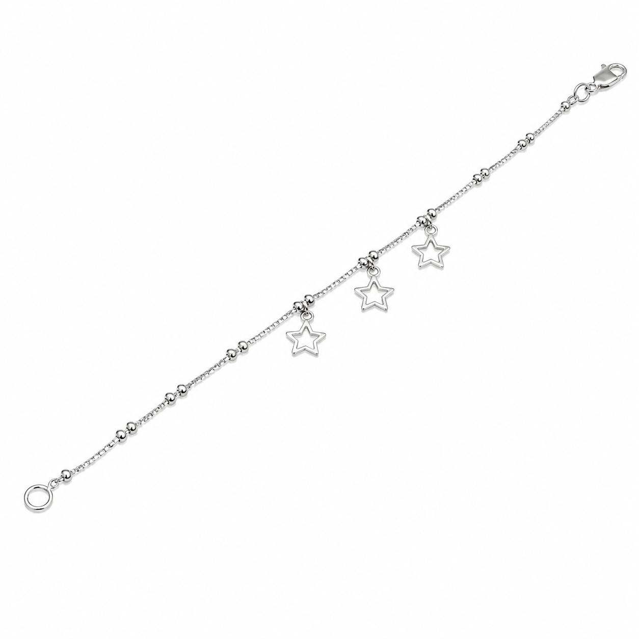 Clearance - High Polish 925 Silver Box & Bead Star Bracelet- SPB00040