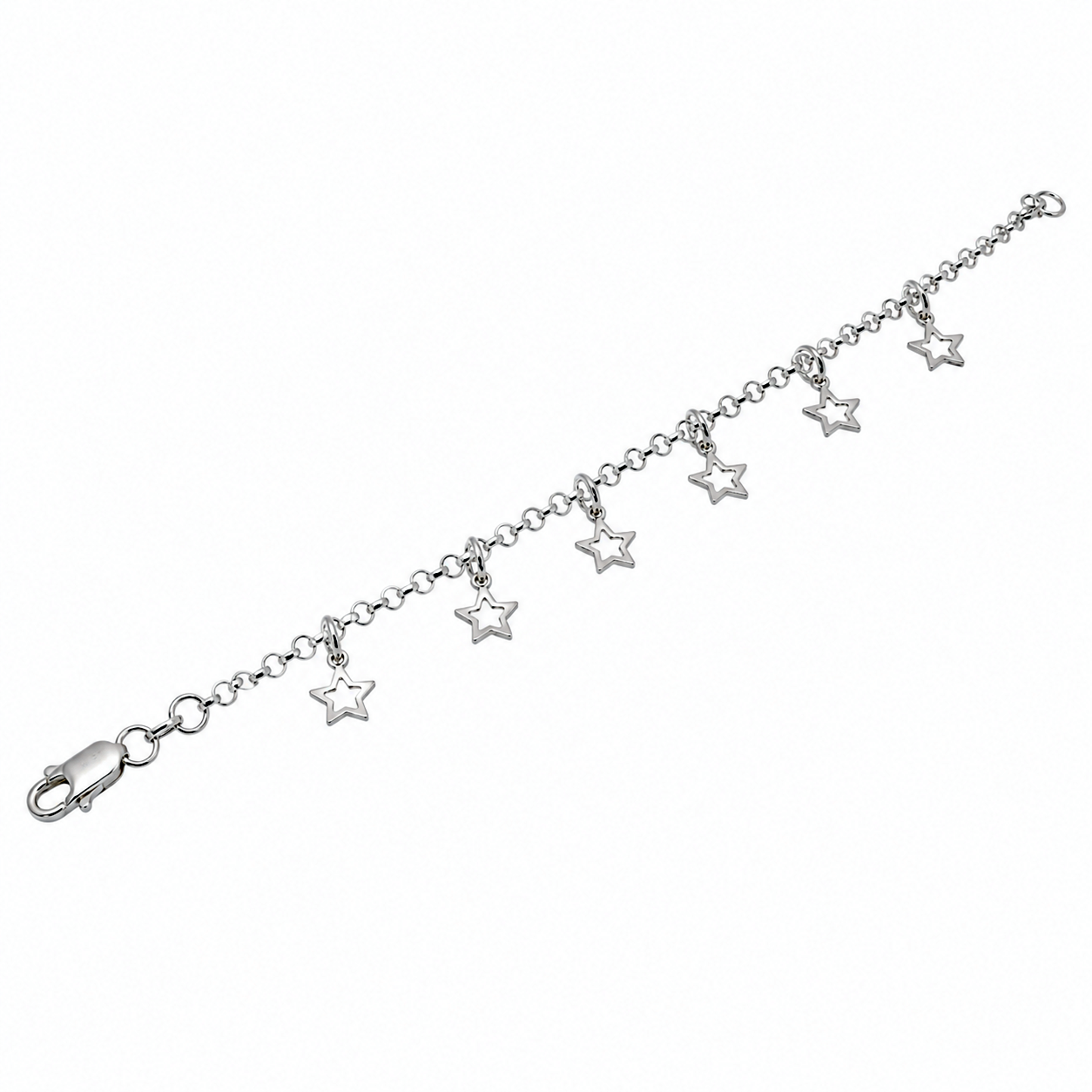 Clearance - High Polish 925 Silver Multi Cutout Star Charm Bracelet- SPB00041