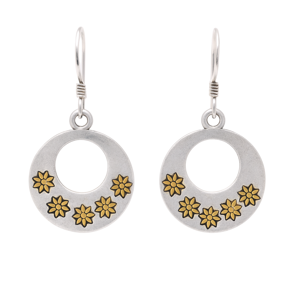 Clearance - Silver Matte Finish Dangling Open Disc Flower Earrings - SPE00001