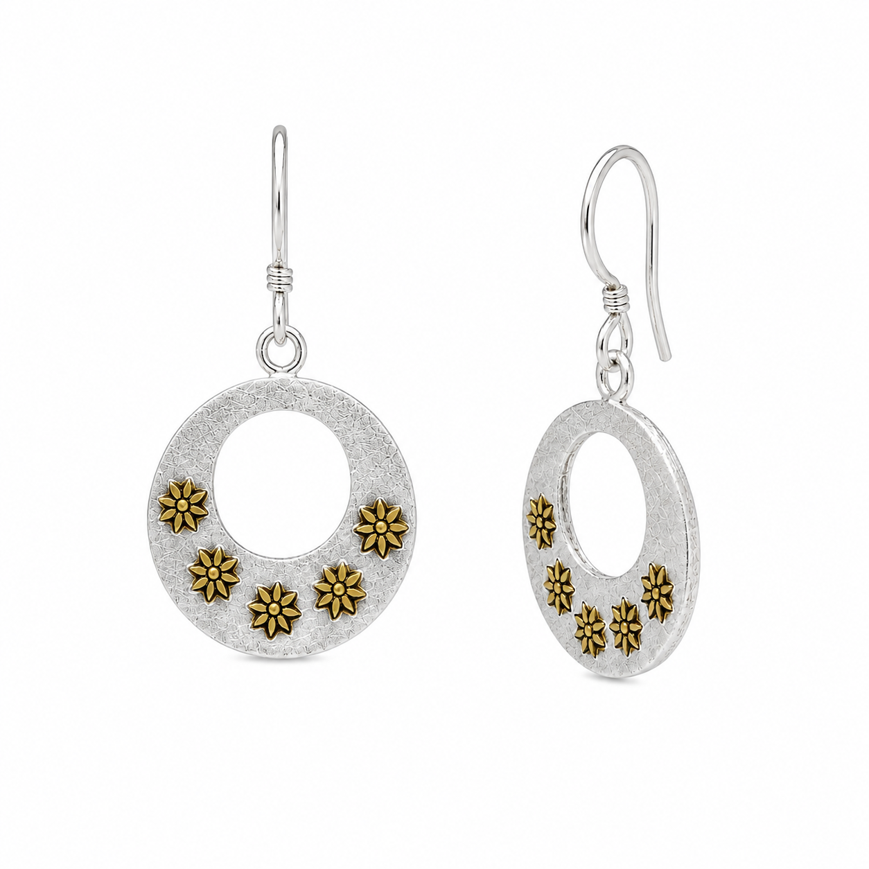 Silver 925 Matte Finish Dangling Open Disc Flower Earrings - SPE00001 | Silver Palace Inc.