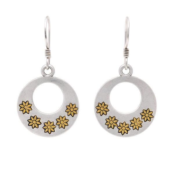 Clearance - Silver Matte Finish Dangling Open Disc Flower Earrings - SPE00001