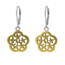 Clearance - Silver Matte Finish Dangling Gold Plated Flower Earrings - SPE00002