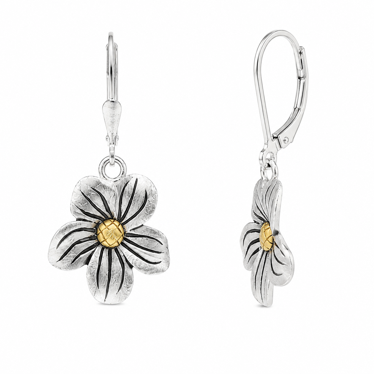 Clearance - Silver Matte Finish & Gold Plated  Wild Flower Dangle Earrings Earrings - SPE00004