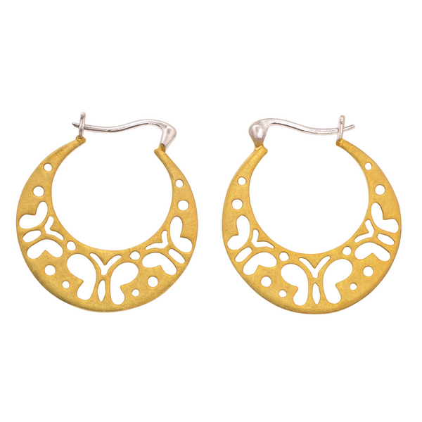 Clearance - Silver Matte Finish & Gold Plated Butterfly Hoop Earrings - SPE00005