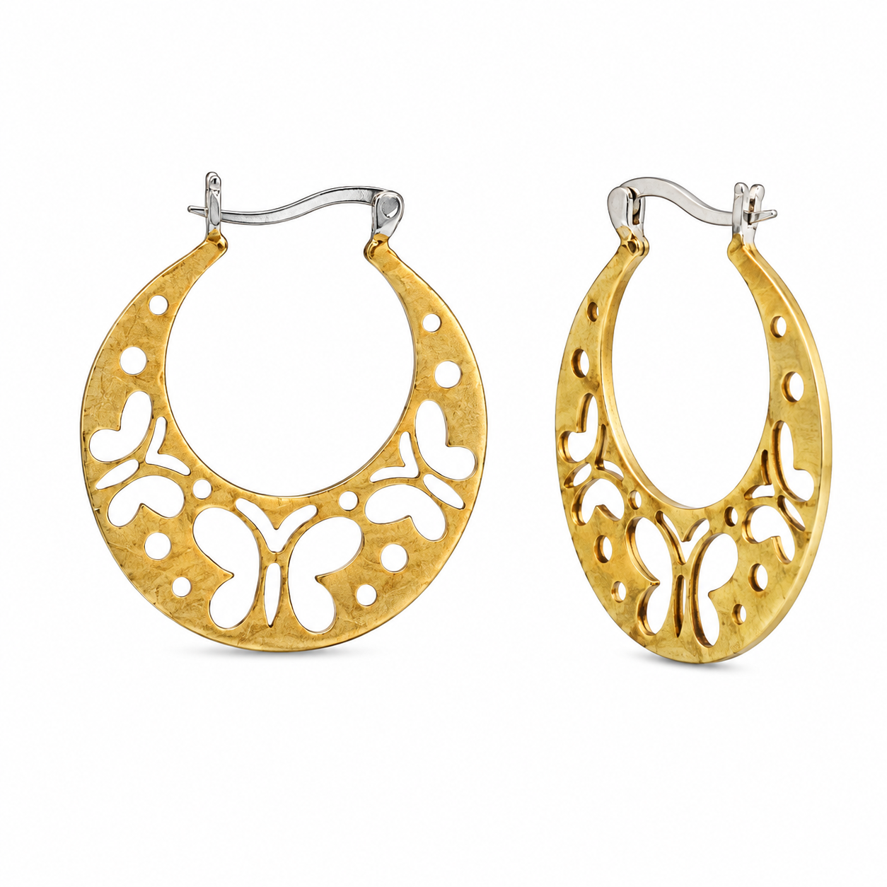 Clearance - Silver Matte Finish & Gold Plated Butterfly Hoop Earrings - SPE00005