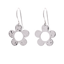 925 Sterling Silver Hammered Dangling Flower Earrings - SPE00008