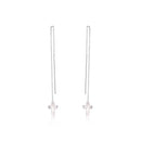 Rhodium Plated 925 Sterling Silver Threaded Colored CZ Cross Earrings - SPE00011