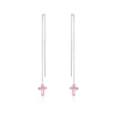 Rhodium Plated 925 Sterling Silver Threaded Colored CZ Cross Earrings - SPE00011