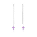 Rhodium Plated 925 Sterling Silver Threaded Colored CZ Cross Earrings - SPE00011