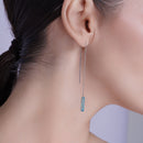 Rhodium Plated 925 Sterling Silver Threaded Rectangle CZ Earrings- SPE00012