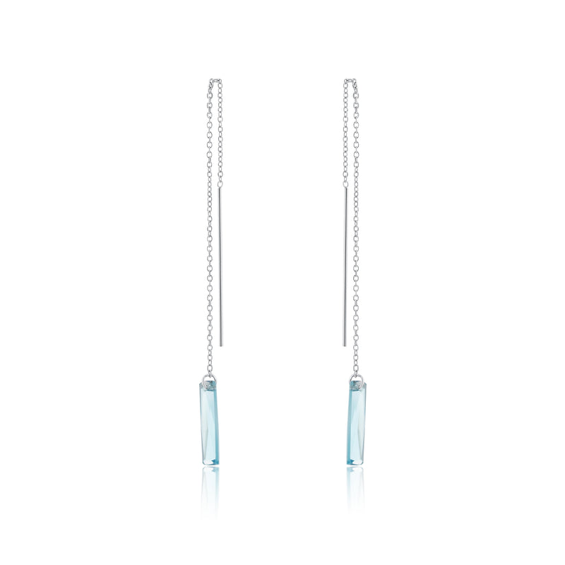 Rhodium Plated 925 Sterling Silver Threaded Rectangle CZ Earrings- SPE00012