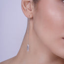 Rhodium Plated 925 Sterling Silver Threaded Rectangle CZ Earrings- SPE00012