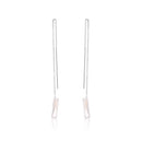 Rhodium Plated 925 Sterling Silver Threaded Rectangle CZ Earrings- SPE00012