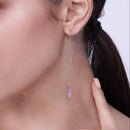 Rhodium Plated 925 Sterling Silver Threaded Rectangle CZ Earrings- SPE00012