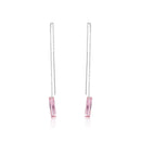 Rhodium Plated 925 Sterling Silver Threaded Rectangle CZ Earrings- SPE00012