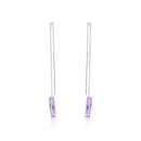 Rhodium Plated 925 Sterling Silver Threaded Rectangle CZ Earrings- SPE00012