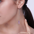 Rhodium Plated 925 Sterling Silver Threaded Rectangle CZ Earrings- SPE00012