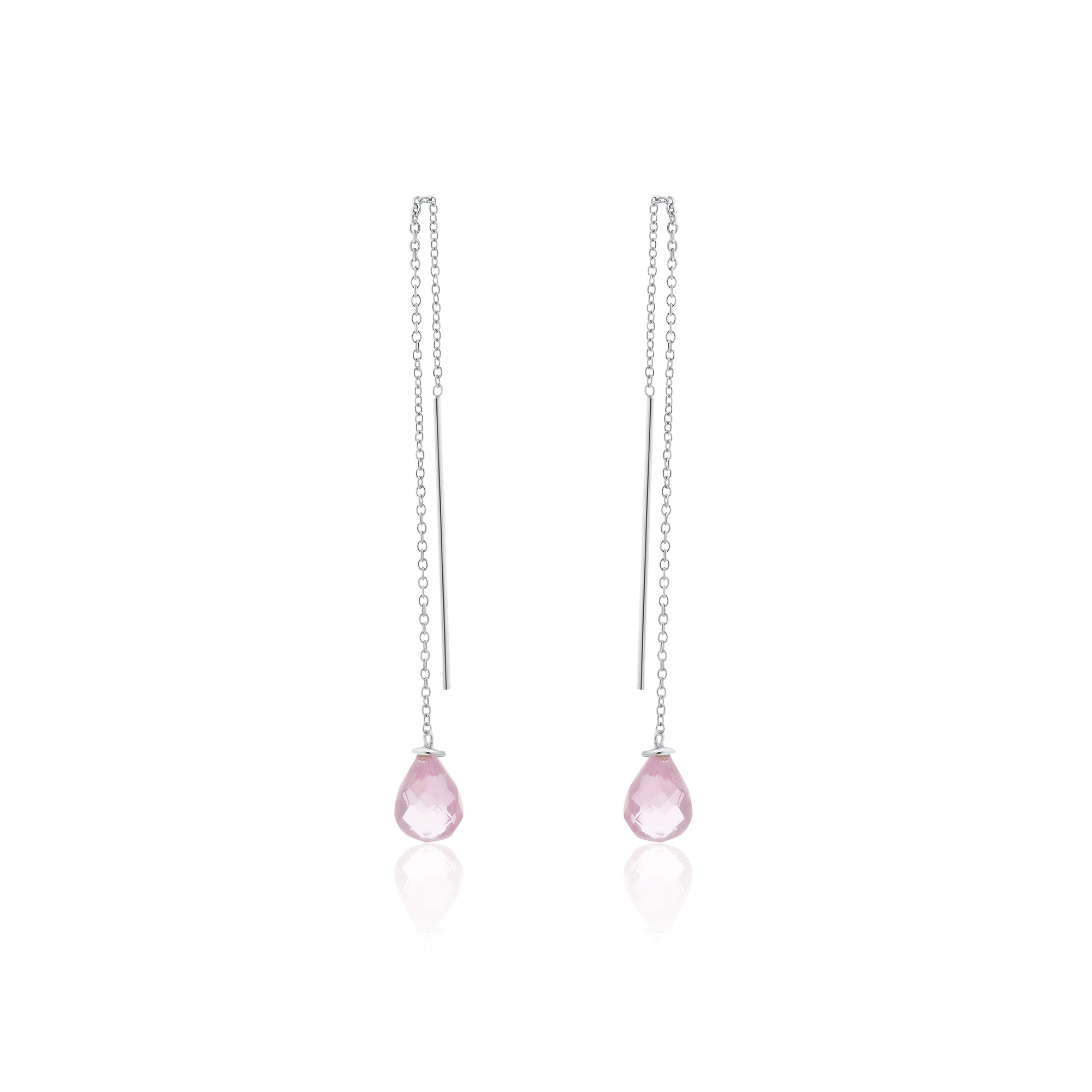 Rhodium Plated 925 Sterling Silver Threaded CZ Tear Drop Earrings- SPE00013