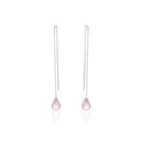Rhodium Plated 925 Sterling Silver Threaded CZ Tear Drop Earrings- SPE00013
