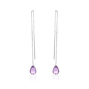 Rhodium Plated 925 Sterling Silver Threaded CZ Tear Drop Earrings- SPE00013