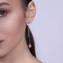 Rhodium Plated 925 Sterling Silver Threaded CZ Tear Drop Earrings- SPE00013