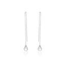 Rhodium Plated 925 Sterling Silver Threaded CZ Tear Drop Earrings- SPE00013