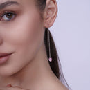 Rhodium Plated 925 Sterling Silver Threaded Pink CZ Heart Earrings- SPE00014