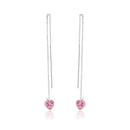 Rhodium Plated 925 Sterling Silver Threaded Pink CZ Heart Earrings- SPE00014