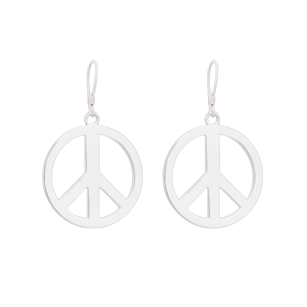 925 Sterling Silver High Polished Large Peace Sign Earrings - SPE00015
