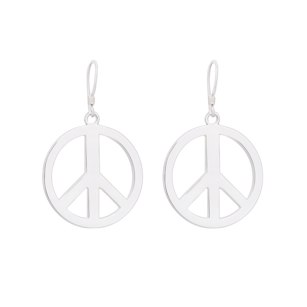 925 Sterling Silver High Polished Large Peace Sign Earrings - SPE00015