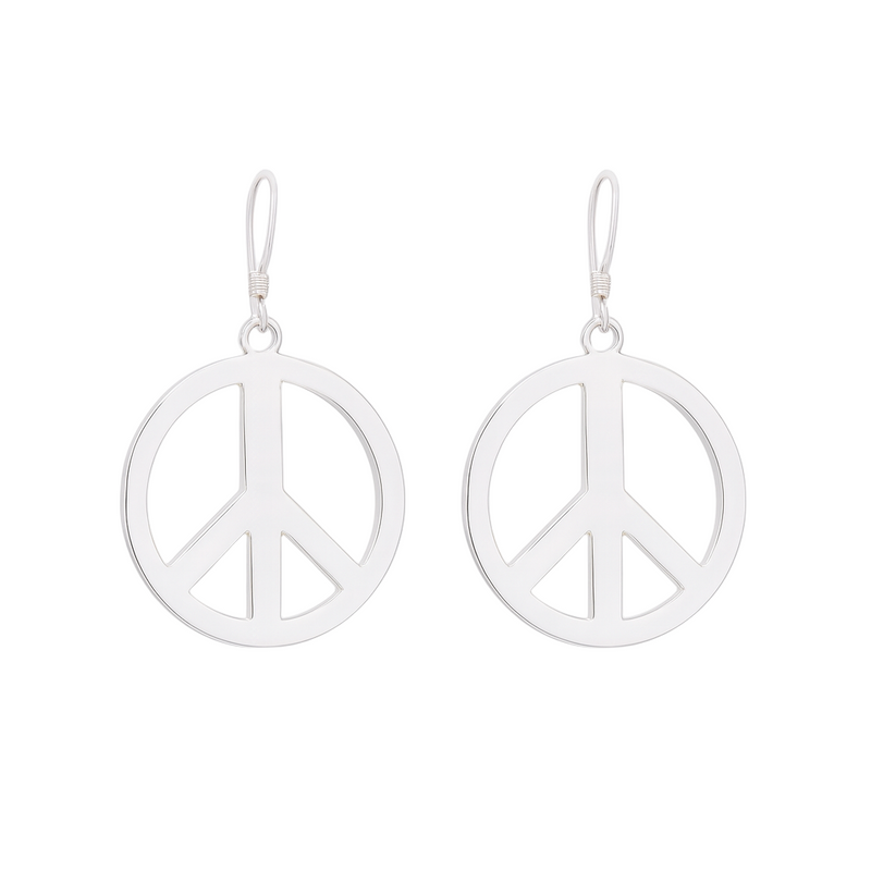 925 Sterling Silver High Polished Large Peace Sign Earrings - SPE00015
