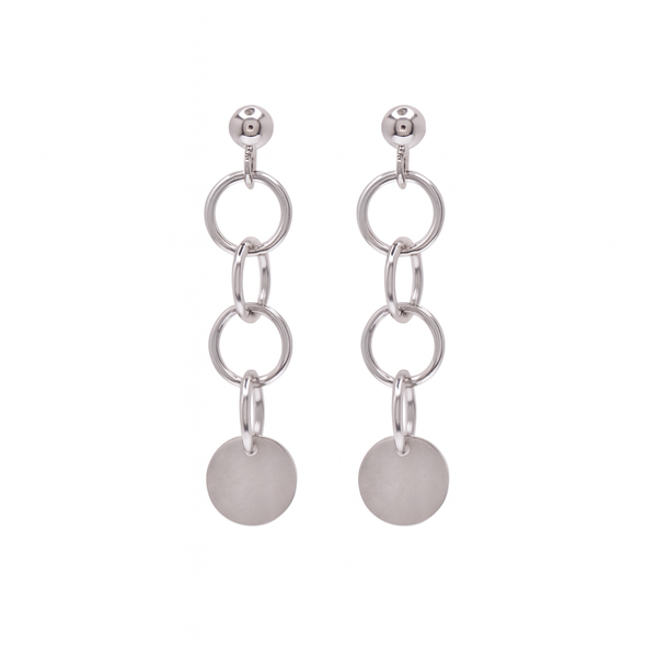 Rhodium Plated 925 Sterling Silver Multi Ring & Disc Post Earrings- SPE00016