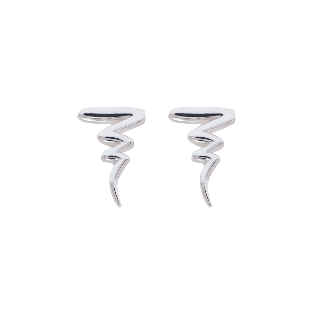 925 Sterling Silver High Polished Zig Zag Post Earrings- SPE00017