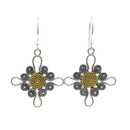 Clearance - Silver Matte Finish & Gold Plated Swirl Cross Dangle Earrings - SPE00019