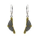 Clearance - 925 Silver Two Tone Oxidized Matte Fan Dangle Earrings - SPE00023