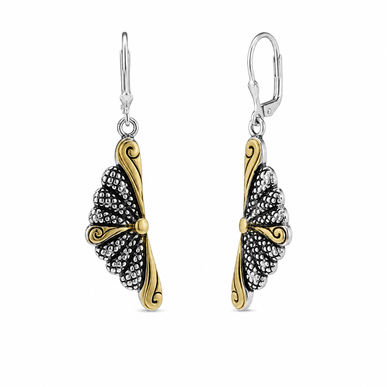 Silver 925 Two Tone Oxidized Matte Fan Dangle Earrings - SPE00023 | Silver Palace Inc.