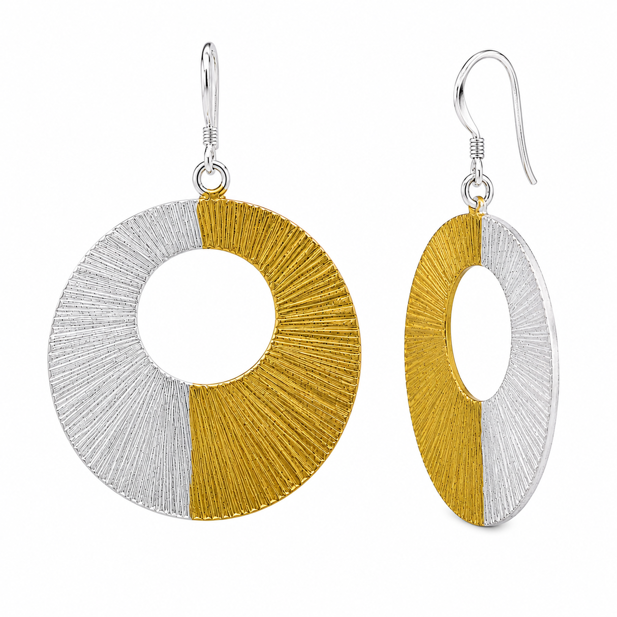 Silver 925 Two Tone Matte Finish Stripped Open Disc Earrings - SPE00026 | Silver Palace Inc.