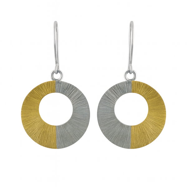 Clearance - 925 Silver Two Tone Matte Finish Stripped Open Disc Earrings - SPE00026