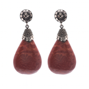 Clearance - 925 Oxidized Silver Beaded Faux Coral Tear Drop Dangle Earrings - SPE00027