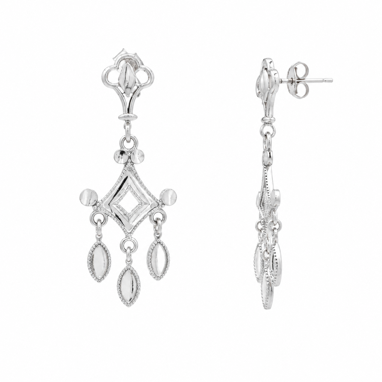 Rhodium Plated 925 Sterling Silver Dainty Chandelier Earrings - SPE00032