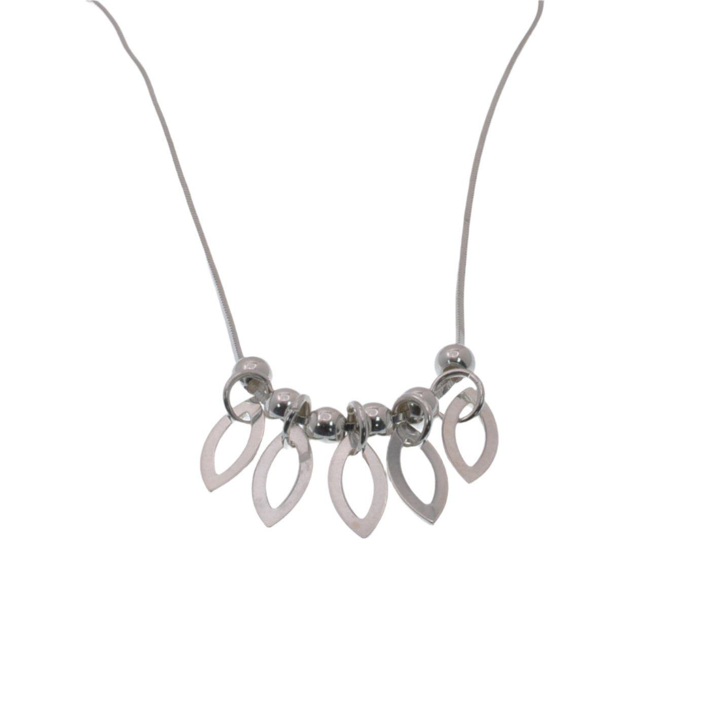 Collar de cuentas grandes con múltiples almendras en plata de ley 925 de alto brillo - SPN00009-LG