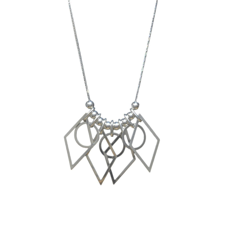 High Polish 925 Sterling Silver Multi Shaped Necklace- SPN00014