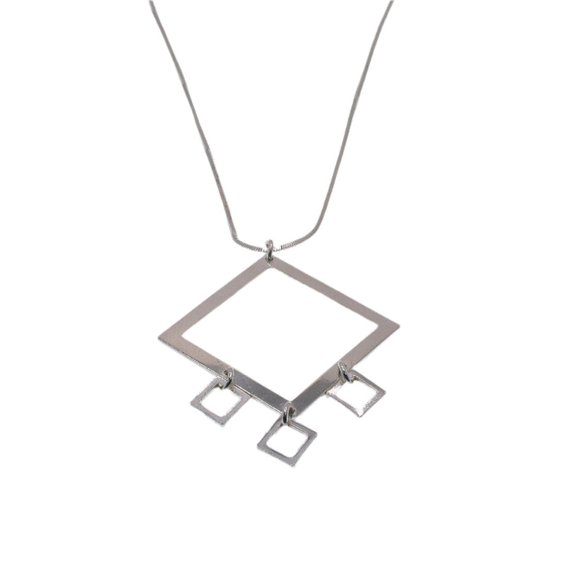 High Polish 925 Sterling Silver Multi Square Dangle Necklace- SPN00016