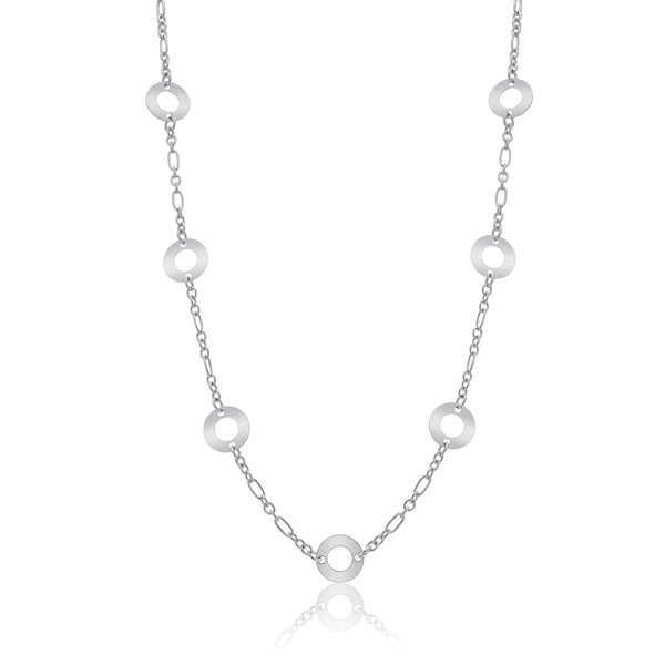 Rhodium Plated 925 Sterling Silver Multi Open Disc Necklace