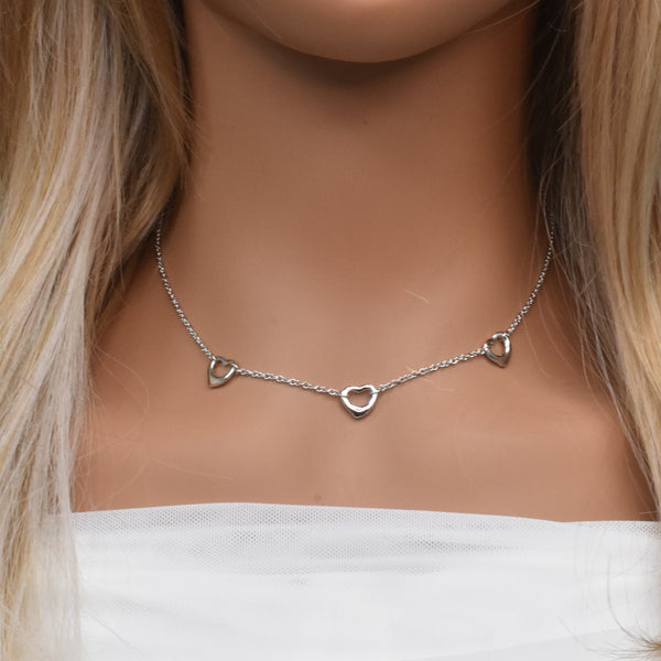 Rhodium Plated 925 Sterling Silver Multi Heart Necklace - SPN00027