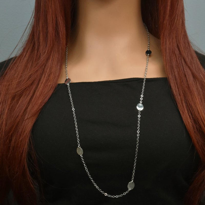 Rhodium Plated 925 Sterling Silver Multi Disc Rolo Lariat Necklace - SPN00033