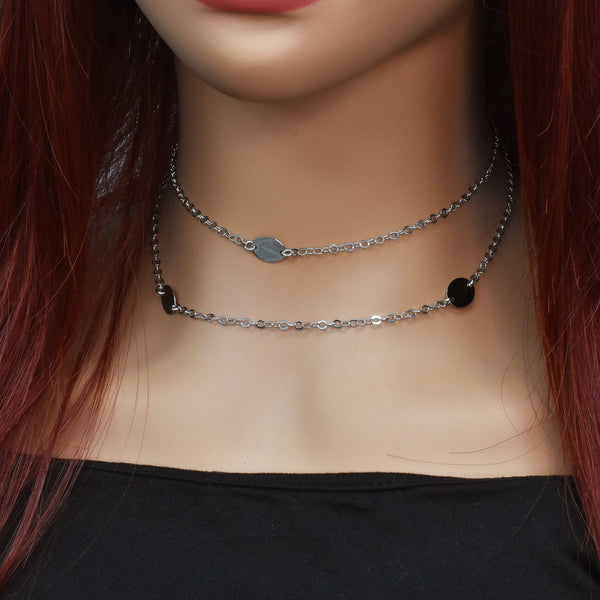 Rhodium Plated 925 Sterling Silver Multi Disc Rolo Lariat Necklace - SPN00033