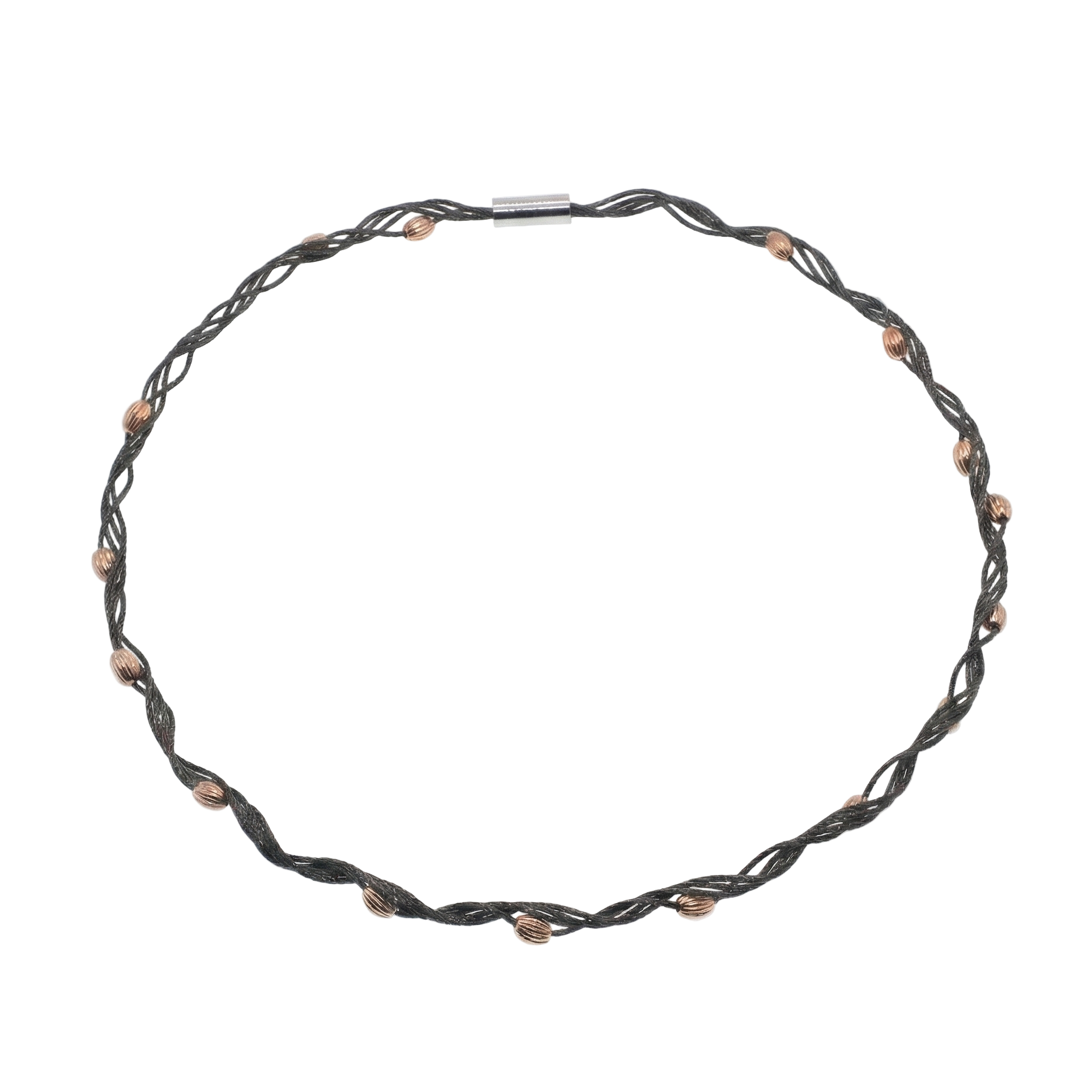 Black Rhodium Plated Sterling Silver with Rose Oval Beads Twisted Italian Necklace - SPN00038