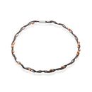 Black Rhodium Plated Sterling Silver with Rose Oval Beads Twisted Italian Necklace - SPN00038